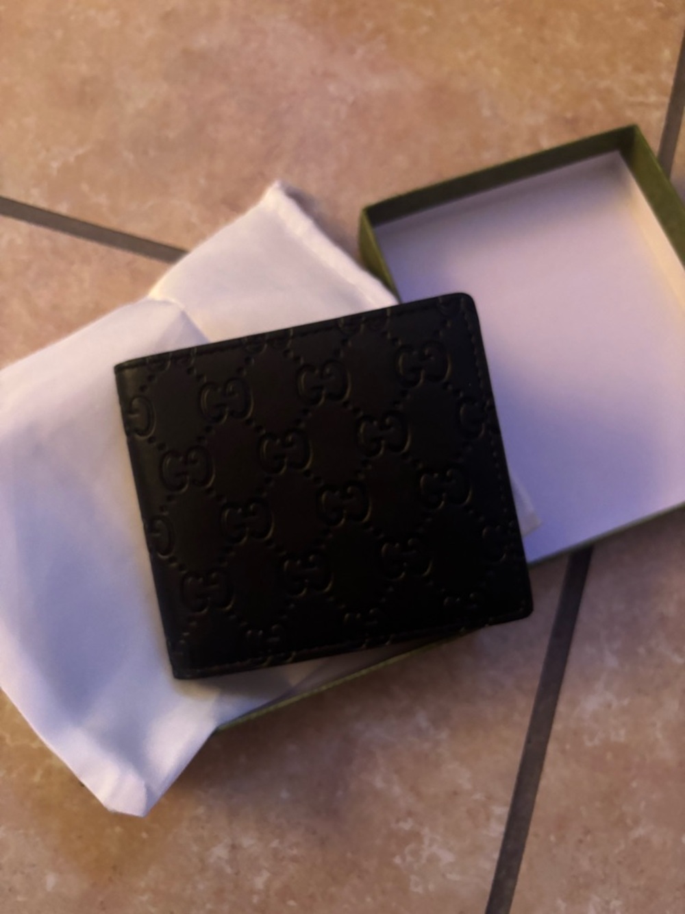 Black Embossed Leather Bi-Fold Wallet - Men